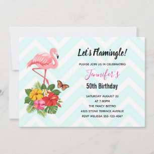 Roze Flamingo & Tropische Hibiscus Fantasie Verjaa Kaart
