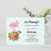 Roze Flamingo & Tropische Hibiscus Fantasie Verjaa Kaart (Staand voorkant)