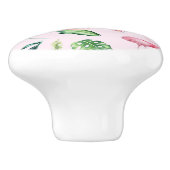 Roze Flamingo Tropische Hibiscus Floral Fun Custom Keramische Knop (Zijkant)