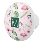 Roze Flamingo Tropische Hibiscus Floral Fun Custom Keramische Knop (Rechts)
