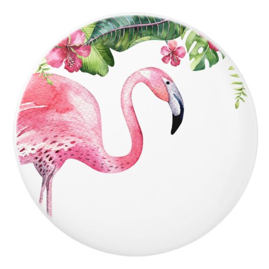 Roze Flamingo Tropische Hibiscus Island Zomer Keramische Knop (Voorkant)