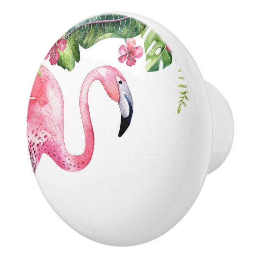 Roze Flamingo Tropische Hibiscus Island Zomer Keramische Knop (Rechts)