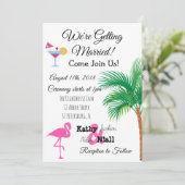 Roze Flamingo Tropische Huwelijksuitnodiging Kaart (Staand voorkant)