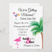 Roze Flamingo Tropische Huwelijksuitnodiging Kaart (Voorkant / Achterkant)