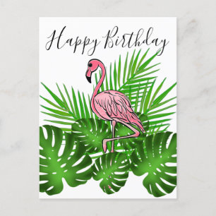 Roze Flamingo, tropische jungle vrolijke verjaarda Briefkaart
