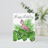 Roze Flamingo, tropische jungle vrolijke verjaarda Briefkaart (Staand voorkant)