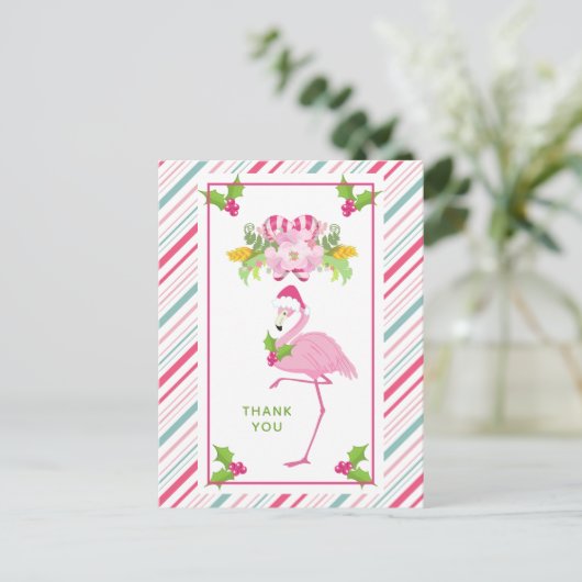 Roze Flamingo Tropische Kerstmis Dank u Briefkaart (Staand voorkant)
