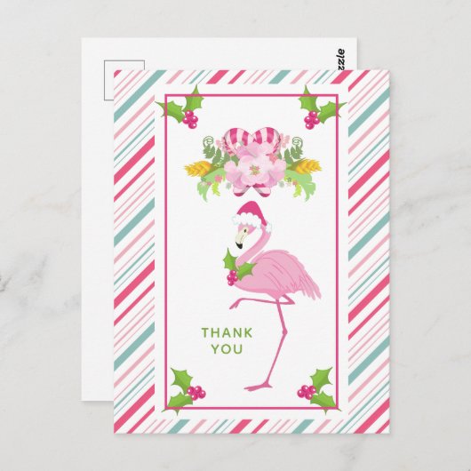 Roze Flamingo Tropische Kerstmis Dank u Briefkaart (Voorkant / Achterkant)