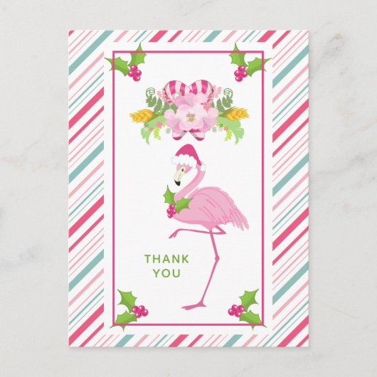 Roze Flamingo Tropische Kerstmis Dank u Briefkaart (Voorkant)