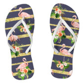 Roze Flamingo Tropische Marine Blauw Goud Teenslippers (Voetbed)