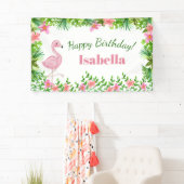 Roze Flamingo Tropische Meisje Verjaardagsfeest Spandoek (Insitu)