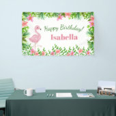 Roze Flamingo Tropische Meisje Verjaardagsfeest Spandoek (Beurs)