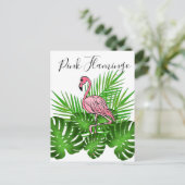 Roze flamingo, tropische oerwouden bladeren briefkaart (Staand voorkant)