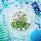 Roze flamingo, tropische oerwouden bladeren papieren bordje (Feest)