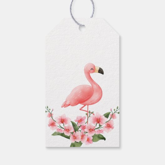 Roze Flamingo Tropische Orchidee Verjaardag Dank u Cadeaulabel (Achterkant)