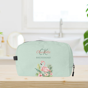 Roze flamingo tropische salie groen bruidsmeisje toilettasje