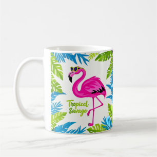 Roze flamingo Tropische staande op één been Koffiemok
