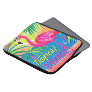 Roze flamingo Tropische staande op één been Laptop Sleeve