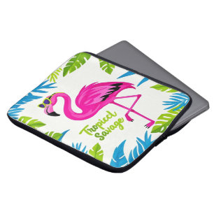 Roze flamingo Tropische staande op één been Laptop Sleeve