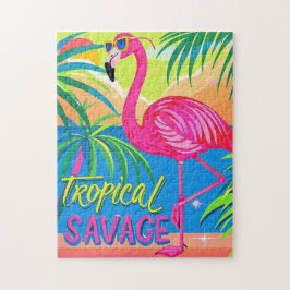 Roze flamingo Tropische staande op één been Legpuzzel