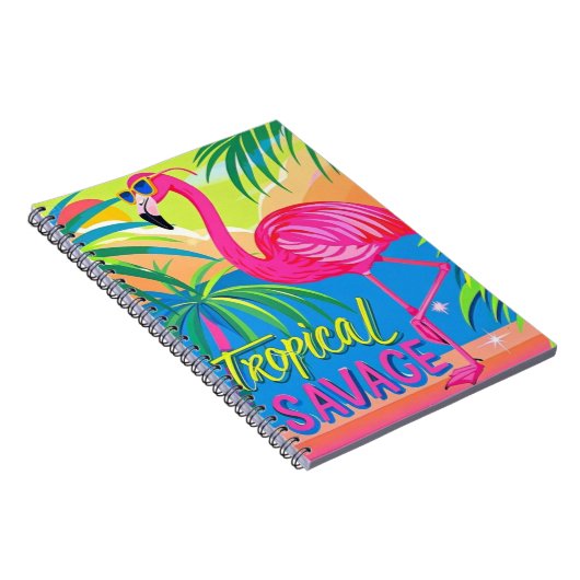 Roze flamingo Tropische staande op één been Notitieboek (Rechterzijde)