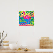 Roze flamingo Tropische staande op één been Poster (Keuken)