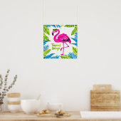 Roze flamingo Tropische staande op één been Poster (Keuken)