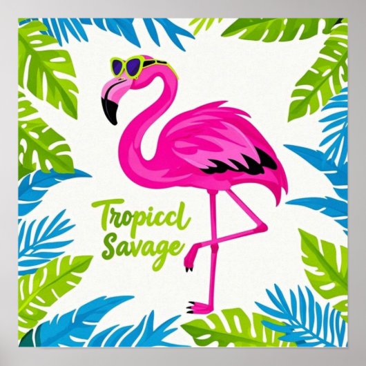 Roze flamingo Tropische staande op één been Poster (Voorkant)