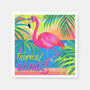 Roze flamingo Tropische staande op één been Servet