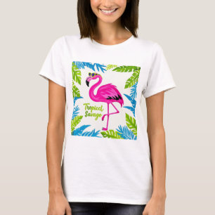 Roze flamingo Tropische staande op één been T-shirt