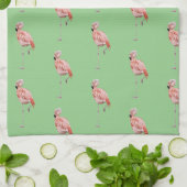 Roze Flamingo Tropische Stijl Groene Keukenhanddoe Theedoek (Gevouwen)