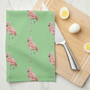 Roze Flamingo Tropische Stijl Groene Keukenhanddoe Theedoek