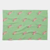 Roze Flamingo Tropische Stijl Groene Keukenhanddoe Theedoek (Horizontaal)