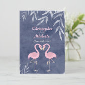 Roze Flamingo Tropische Strand Huwelijksuitnodigin Kaart (Staand voorkant)