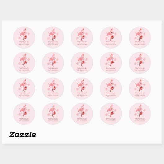 Roze Flamingo Tropische Strand Kerst Waterverf Ronde Sticker (Vel)