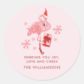 Roze Flamingo Tropische Strand Kerst Waterverf Ronde Sticker (Voorkant)