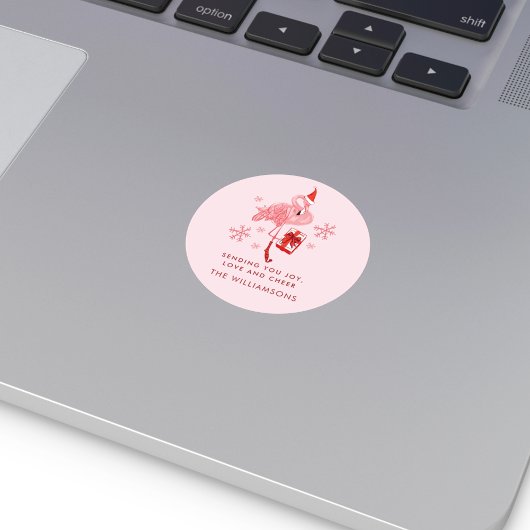 Roze Flamingo Tropische Strand Kerst Waterverf Ronde Sticker