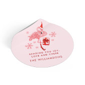 Roze Flamingo Tropische Strand Kerst Waterverf Ronde Sticker