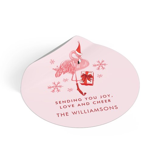 Roze Flamingo Tropische Strand Kerst Waterverf Ronde Sticker
