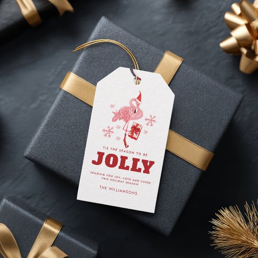 Roze Flamingo Tropische Strand Kerstmis Cadeaulabel