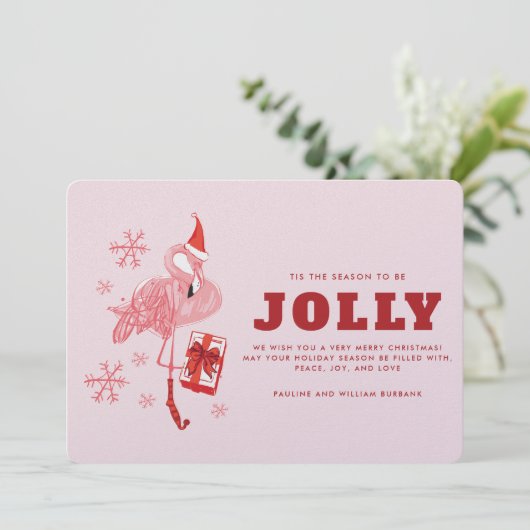 Roze Flamingo Tropische Strand Kerstmis Feestdagenkaart (Staand voorkant)