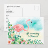 Roze Flamingo Tropische Strand Scène Nieuw adres Aankondigingskaart (Voorkant / Achterkant)