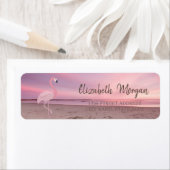 Roze Flamingo Tropische Strand Zonsondergang Etiket (Insitu)