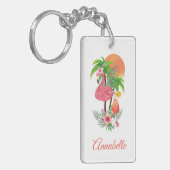 Roze Flamingo Tropische Vakantie Acryl Sleutelhang Sleutelhanger (Voorkant Links)