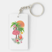 Roze Flamingo Tropische Vakantie Acryl Sleutelhang Sleutelhanger (achterkant)