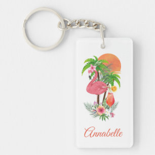 Roze Flamingo Tropische Vakantie Acryl Sleutelhang Sleutelhanger
