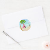 Roze Flamingo Tropische Vakantie Ronde Sticker (Envelop)