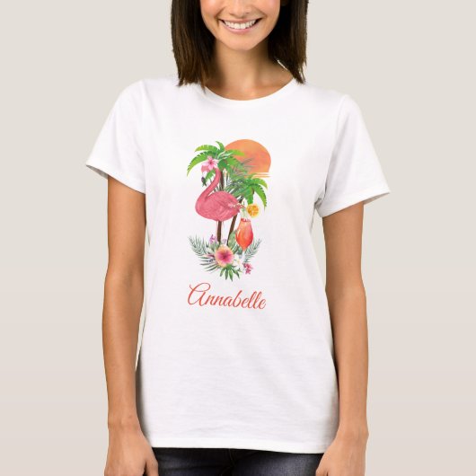 Roze Flamingo Tropische Vakantie T-shirt (Voorkant)