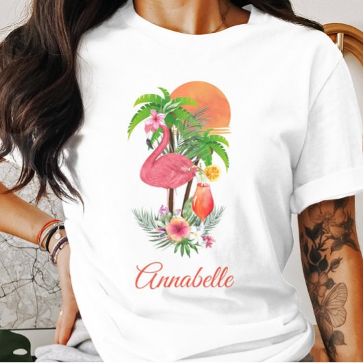 Roze Flamingo Tropische Vakantie T-shirt