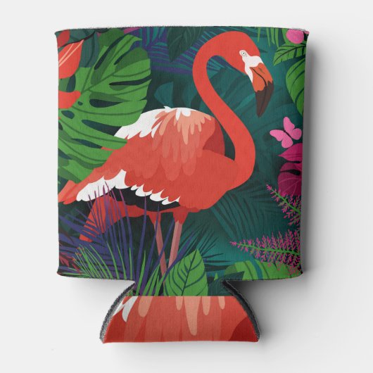 Roze Flamingo: Tropische Vlinder Harmonie. Blikjeskoeler (Voorkant)